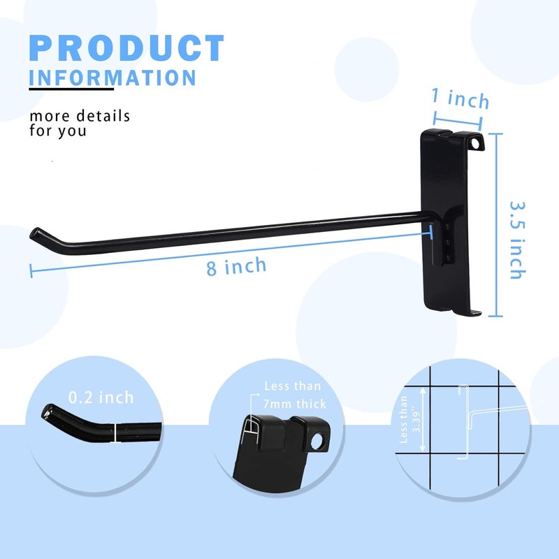 NEESEEYEE Gridwall Hooks 8 Inch, 32PC Heavy Duty Black Display Hooks for Grid Wall Panels, Grid Wall Accessory for Retail Store, Home Stroage, Garage, Trade Show - Image 2